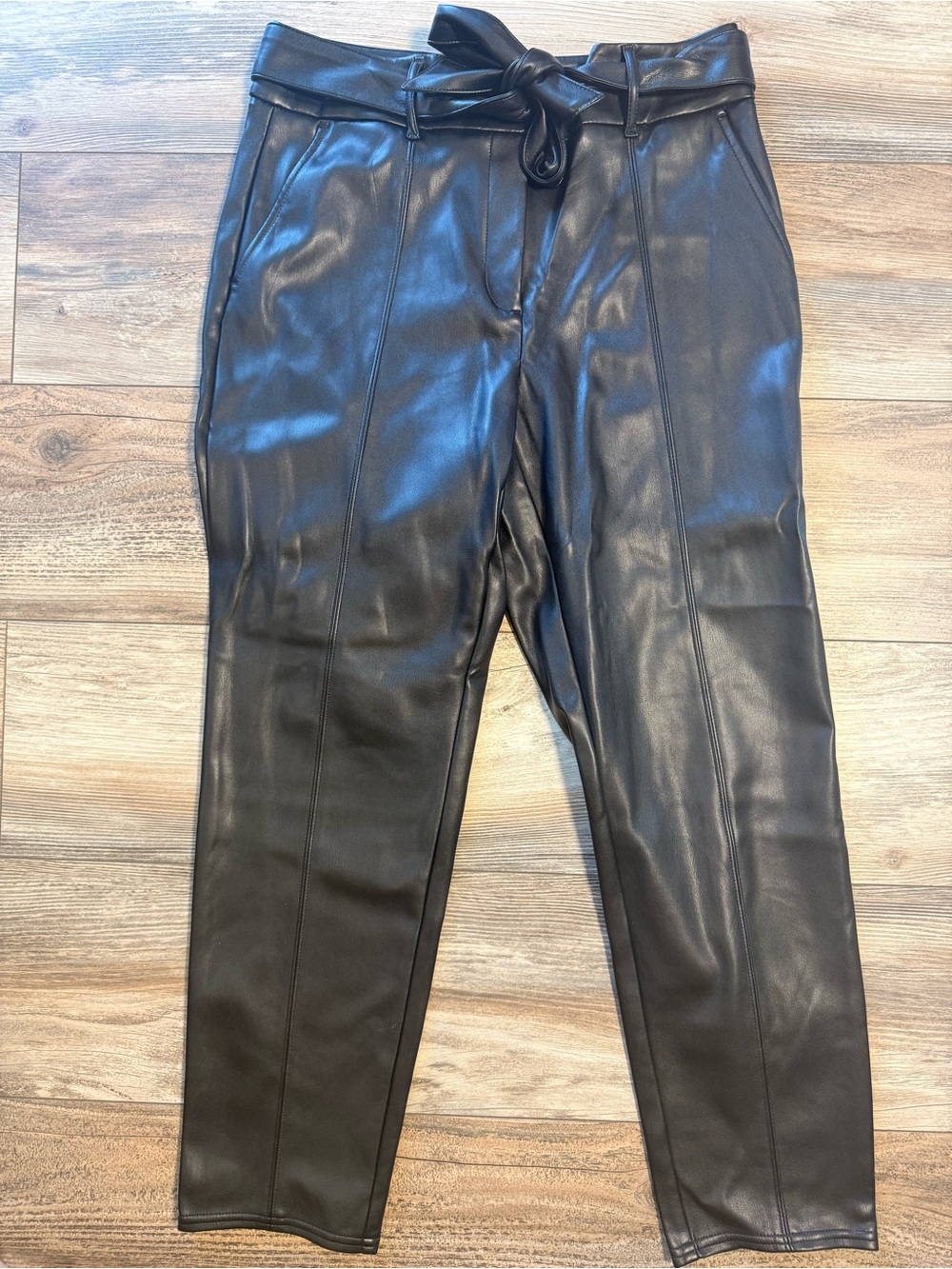 White House Black Market Black Faux Leather Tie-Waist Cropped Pants